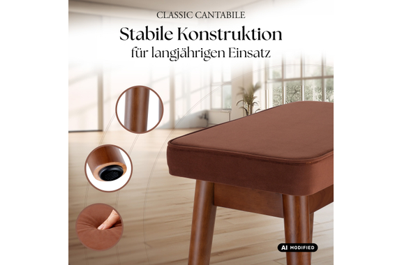 Classic Cantabile Banquette De Piano Design Velours Noyer image 2