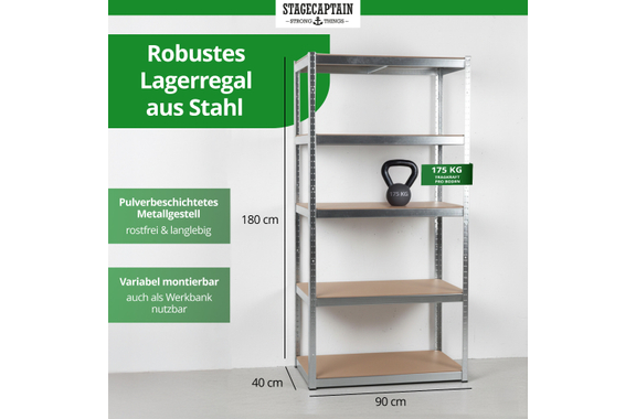Stagecaptain Heavyrack Scaffale da Magazzino con Ripiani in Legno, max. 875 kg Set da 2 image 2