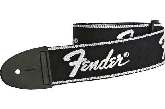 Fender Strap 2" Running Logo Strap Black/White image 2