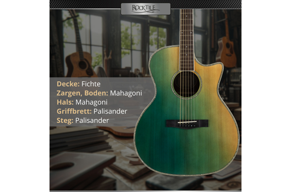 Rocktile WSC-150C-GN/BU Chitarra Western Verde/Blu image 2