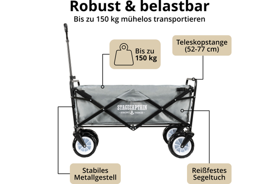 Stagecaptain Bollycart-907 GY Bollerwagen ohne Dach Grau image 2