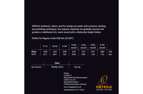 Ortega NYP7 Classical Guitar 7Str Set image 2
