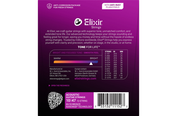 Elixir 11152 Acoustique 80/20 Nanoweb Light 12-String image 2