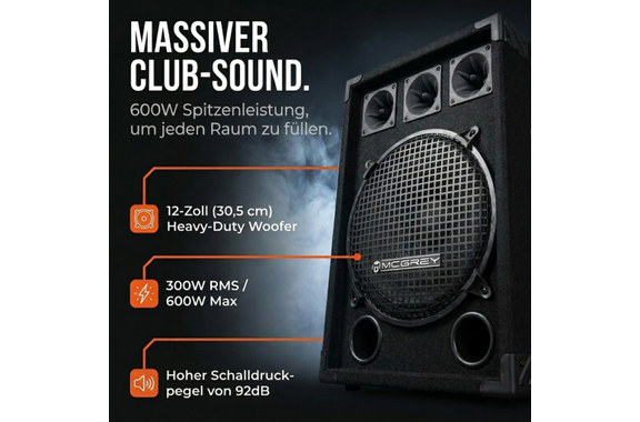 McGrey DJ-1222 Partykeller/DJ-Box 600W  - Retoure (Zustand: sehr gut) image 2