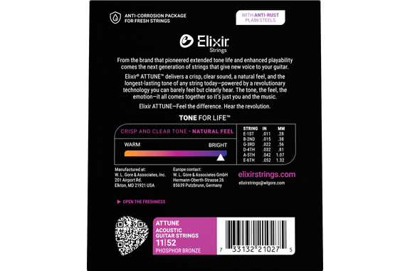 Elixir Attune Phosphor Bronze Acoustic Guitar Strings Custom Light 11-52 image 2