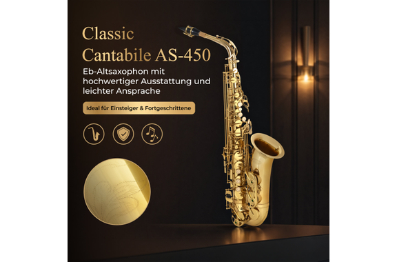 Classic Cantabile Winds AS-450 Eb Saxophone Alto ESM Set image 2