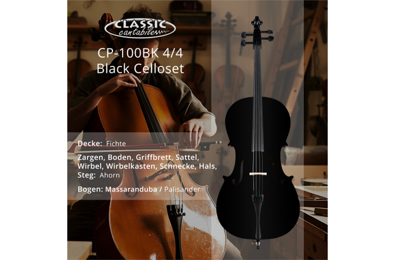 Classic Cantabile CP-100BK 4/4 Violoncelle Ensemble Noir image 2
