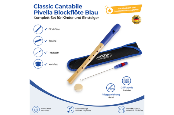 Classic Cantabile Pivella Blockflöte Blau, deutsche Griffweise image 2