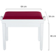 Classic Cantabile Banc De Piano Modèle A Blanc Mat Velours Rouge