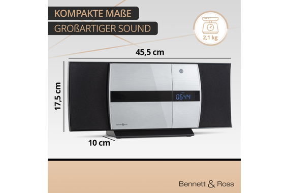 Bennett & Ross Ålesund Vertikal Stereoanlage mit CD/MP3-Player, USB und Bluetooth Silber  - Retoure (Zustand: sehr gut) image 3
