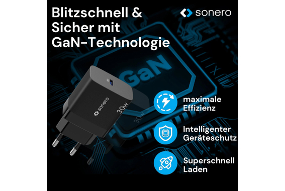 Sonero 30W Adattatore Di Alimentazione USB-C GaN PD Nero image 3