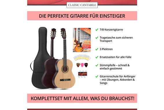 Classic Cantabile Acoustic Series AS-851 7/8 Konzertgitarre Starterset  - Retoure (Zustand: sehr gut) image 3