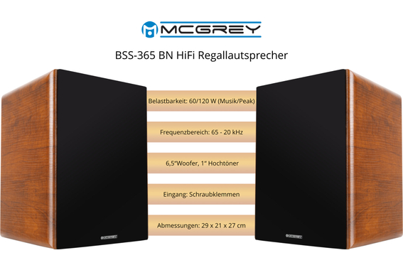 McGrey BSS-365 BN 6,5" Enceintes HiFi Bibliothèque Paire Marron 2x 60W RMS image 3