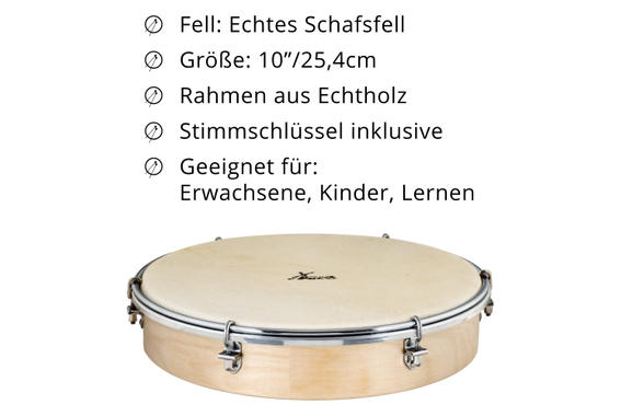 XDrum HTM-10S Tamburo a Mano 10" con Pelle Naturale Set da 3 image 3