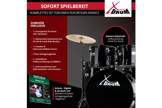XDrum Rookie 22" Standard Schlagzeug Komplettset Black inkl. Schule image 3
