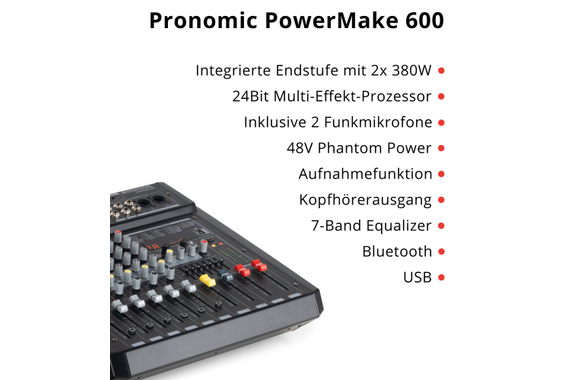 Pronomic Powermake 600 Powermischer mit Funkmikrofonen  - Retoure (Zustand: gut) image 3