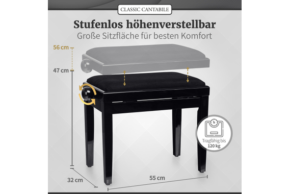 Classic Cantabile Pianobank Schwarz Hochglanz  - Retoure (Zustand: gut) image 3