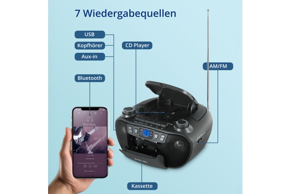 McGrey CDB-1016U BK Boombox Met Cassette, Bluetooth En USB image 3