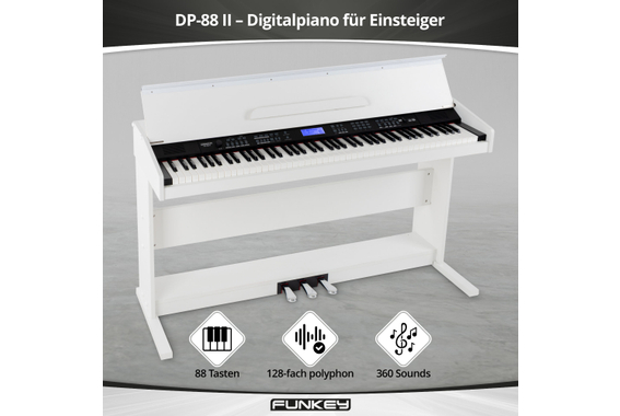 FunKey DP-88 II Digitalpiano wit Set met Keyboardbank, Koptelefoon en Pianoles image 3