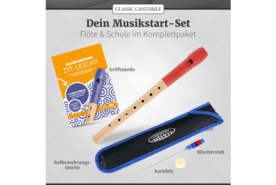 Classic Cantabile Pivella Flûte à Bec Allemande Rouge Set incl. Méthode "Aller Anfang ist leicht" image 3