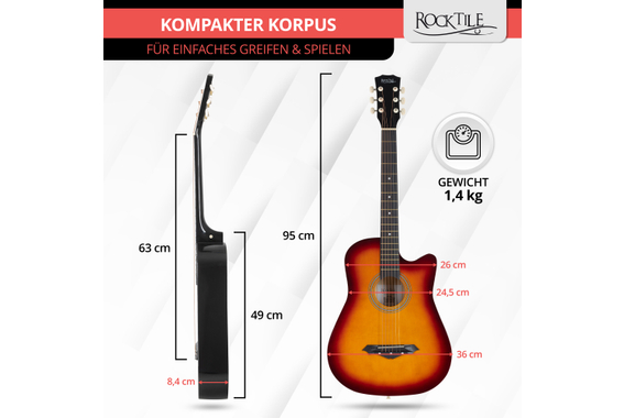 Rocktile WSD-5C-SB Slim Line Set De Guitares Western Sunburst image 3