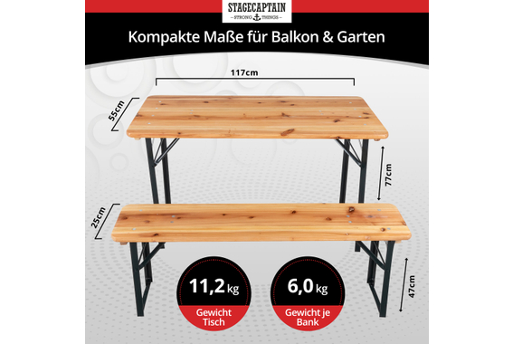 Stagecaptain Hirschgarten Bierzeltgarnitur für Balkon 117 cm natur  - Retoure (Zustand: gut) image 3