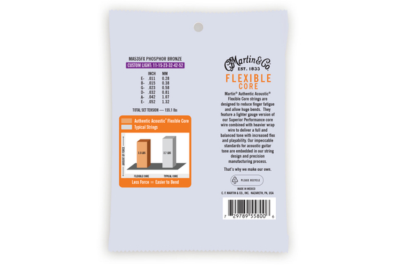 Martin Guitar MA535FX Authentic Acoustic Flexible Core Phosphor Bronze Custom Light 3x Set image 3