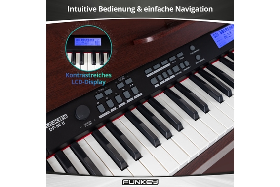 FunKey DP-88 II Digitalpiano bruin set met keyboardbank, koptelefoon en pianoles image 3