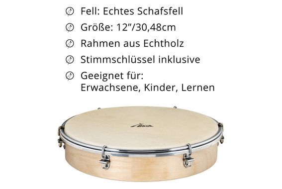 XDrum HTM-12S 12" Handtrommel met Natuurlijke Vellen image 3
