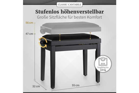 Classic Cantabile Pianobank Schwarz Matt  - Retoure (Verpackungsschaden) image 3
