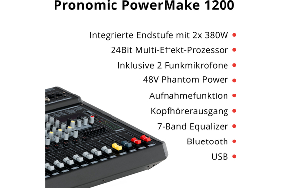 Pronomic Powermake 1200 Powermischer mit Funkmikrofonen  - Retoure (Zustand: akzeptabel) image 3