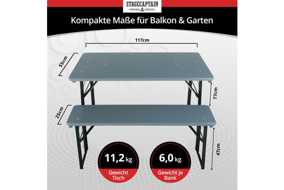 Stagecaptain Hirschgarten Set Tavolo Da Birreria Per Balcone 117 Cm Grigio 2x Set image 3