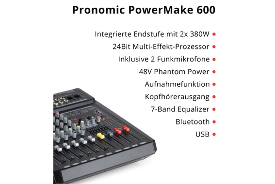 Pronomic Powermake 600 Powermixer met Draadloze Microfoons image 3