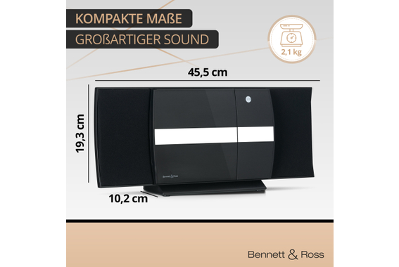 Bennett & Ross Ålesund Vertikal Stereoanlage mit CD/MP3-Player, USB und Bluetooth Schwarz  - Retoure (Zustand: sehr gut) image 3