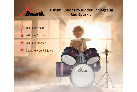XDrum Junior Pro Kinder Schlagzeug Red inkl. Schule  - Retoure (Verpackungsschaden) image 3
