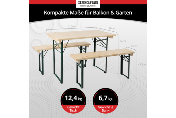 Stagecaptain Hirschgarten Bierzeltgarnitur für Balkon 110 cm Natur 2x Set image 3