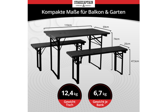 Stagecaptain Hirschgarten Bierzeltgarnitur für Balkon 110 cm Dunkelgrau  - Retoure (Zustand: akzeptabel) image 3