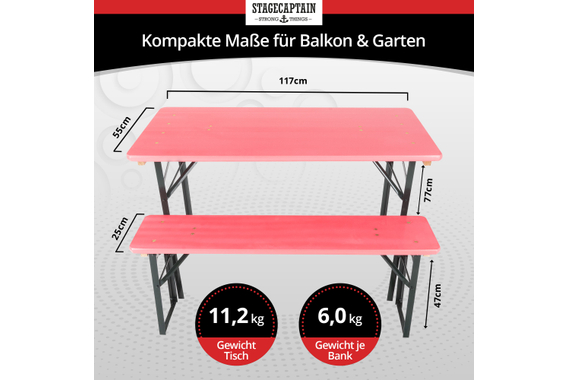 Stagecaptain Hirschgarten Bierzeltgarnitur für Balkon 117 cm Pink  - Retoure (Zustand: gut) image 3