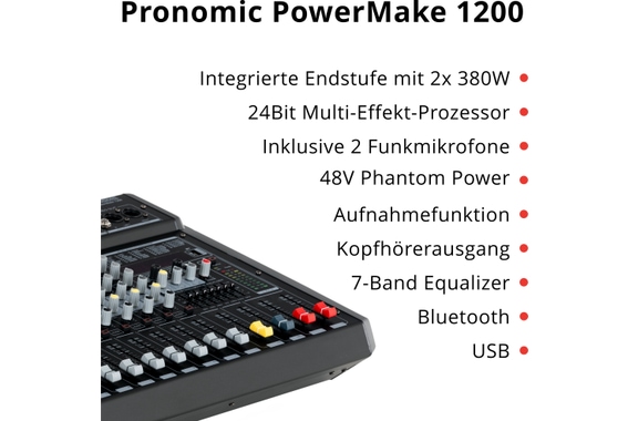 Pronomic Powermake 1200 Powermischer mit Funkmikrofonen  - Retoure (Zustand: sehr gut) image 3