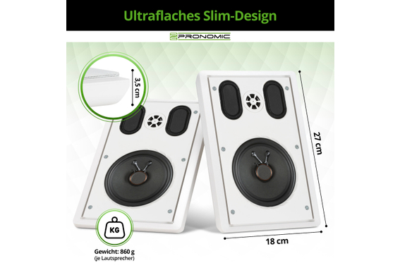 Pronomic FLS-540E WH Paar Flatpanel Wandlautsprecher Box weiß  - Retoure (Zustand: sehr gut) image 3