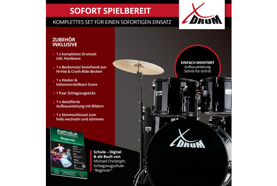 XDrum Rookie 22" Fusion Schlagzeug Komplettset Black inkl. Schule  - Retoure (Verpackungsschaden) image 3