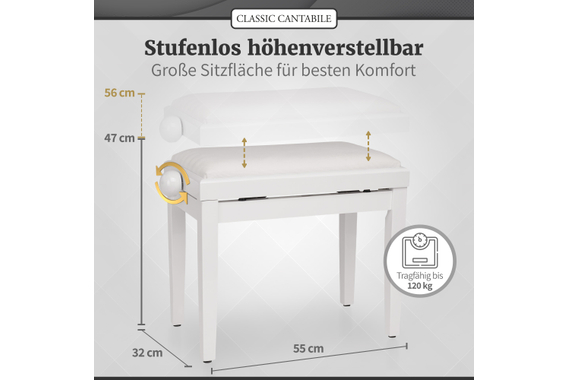 Classic Cantabile Pianobank Weiß Hochglanz  - Retoure (Zustand: gut) image 3
