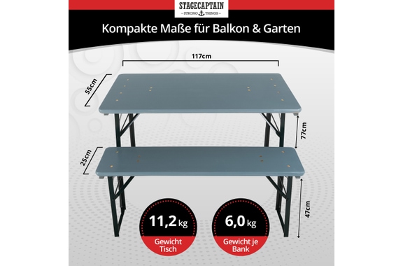 Stagecaptain Hirschgarten Bierzeltgarnituur voor Balkon 117 cm Grijs 5x Set image 3