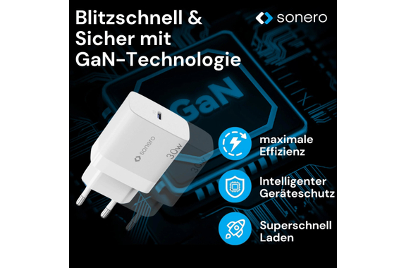Sonero 30W USB-C GaN PD Power Adapter White image 3