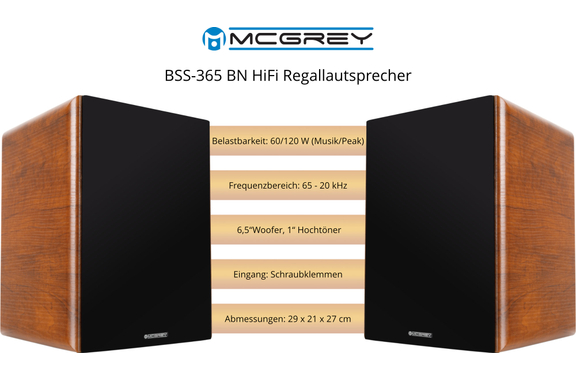 McGrey BSS-365 BN 6,5" HiFi Regallautsprecher Paar braun 2x 60W RMS image 3