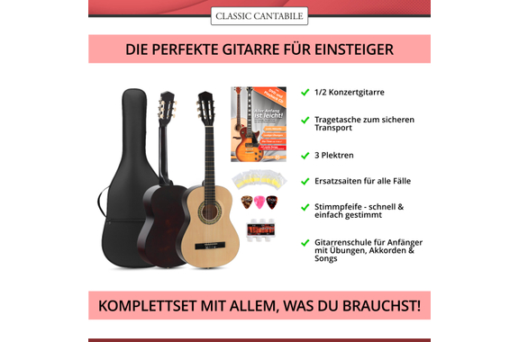 Classic Cantabile Acoustic Series AS-851 1/2 Konzertgitarre Starterset  - Retoure (Zustand: gut) image 3