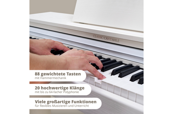 Classic Cantabile DP-220 WM E-Piano Bianco Opaco image 3