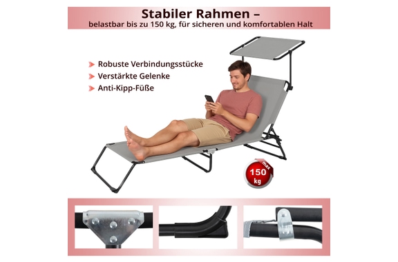 Stagecaptain CS-190 Folding Sun Lounger with Canopy 2-Piece Set image 3