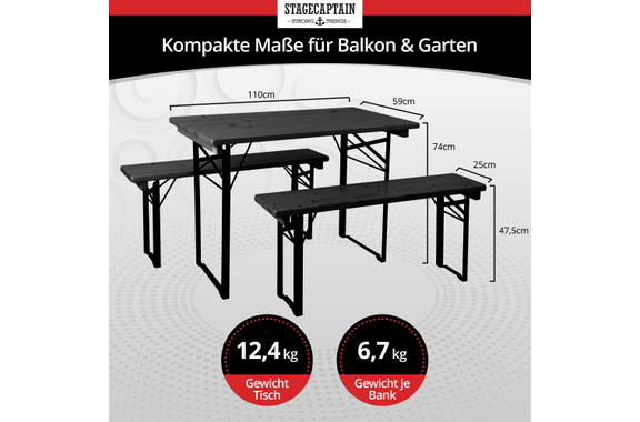 Stagecaptain Hirschgarten Beer Tent Set for Balcony 110 cm Dark Gray 2x Set image 3