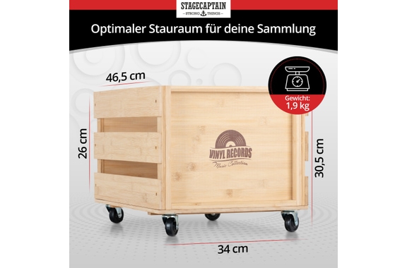 Stagecaptain SPKB-100 NT Schallplattenkiste "Emil" aus Bambus Natur image 3